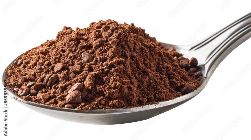 A spoonful of coffee grounds is spread out on a white surface A spoonful of coffee grounds is spread out on a white surface
