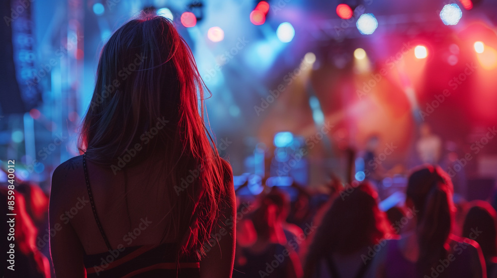 Long-haired woman in crowd at concert Long-haired woman in crowd at concert