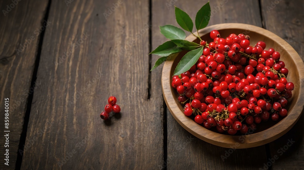 rowan berry fruit served in wooden plate and wooden table rowan berry fruit served in wooden plate and wooden table