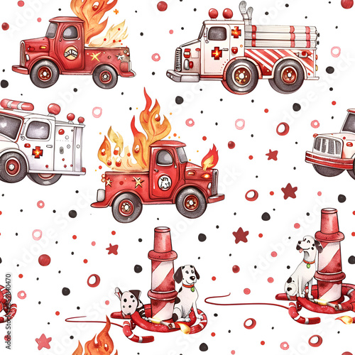 seamless pattern with firetruck 