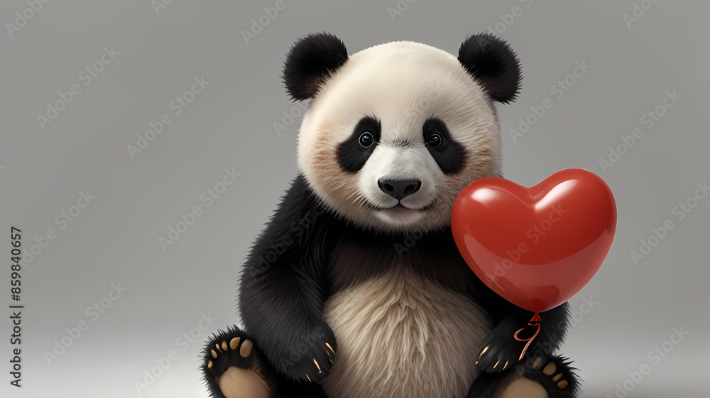 a panda holding a heart shaped balloon on a white background for Valentine Event a panda holding a heart shaped balloon on a white background for Valentine Event