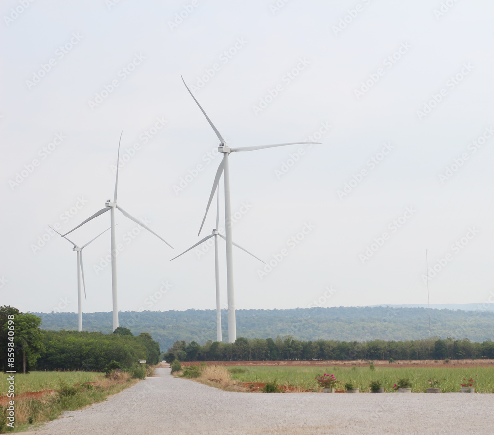 View of electricity wind wheels or turbines View of electricity wind wheels or turbines