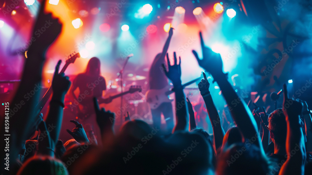 Many individuals at a live performance waving arms Many individuals at a live performance waving arms