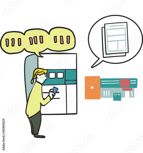 コンビニでマイナンバーカードを使いコンビニ交付をしている人　ストック素材
