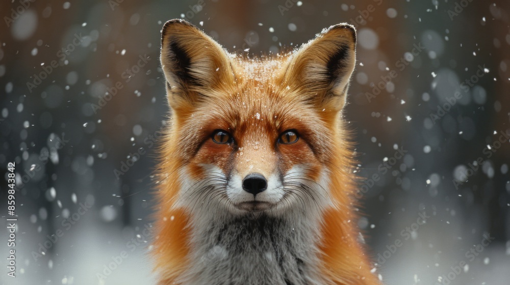 Red Fox hunting, Vulpes vulpes. Orange fur coat animal in the nature habitat. Fox on the winter forest meadow, with white snow Red Fox hunting, Vulpes vulpes. Orange fur coat animal in the nature habitat. Fox on the winter forest meadow, with white snow