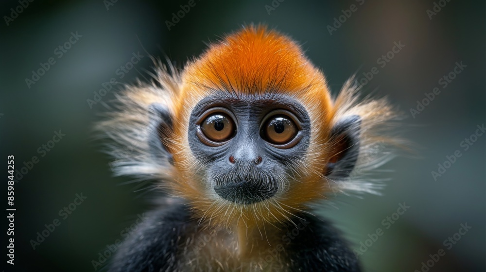 Obraz premium Red-shanked douc langurs, Pygathrix namaeus, detail portrait of cute rare andemic monkey in the nature habitat