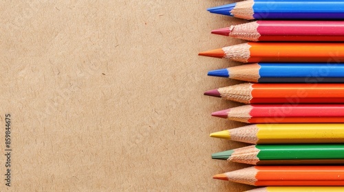 Colorful pencils top view for back to school art with space for text