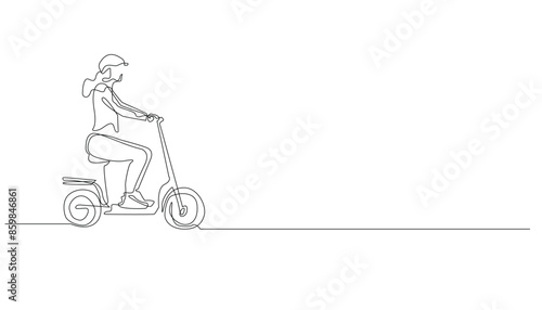 continuous one line drawing of an electric bicycle.one line drawing of a woman riding an electric bicycle. environmentally friendly vehicles. modern transportation technology © insyaallah