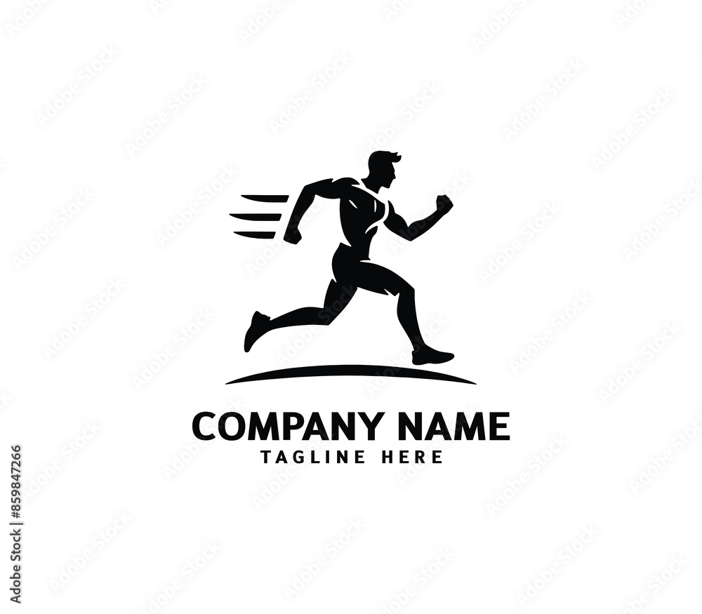 Running Man silhouette logo. Marathon logo black. Speed Running Concept. Running club sports vector