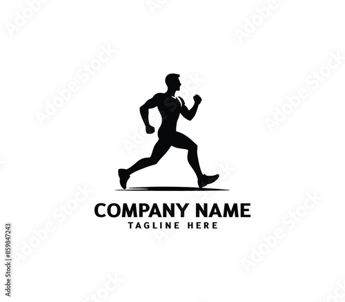 Running Man silhouette logo. Marathon logo black. Speed Running Concept. Running club sports vector