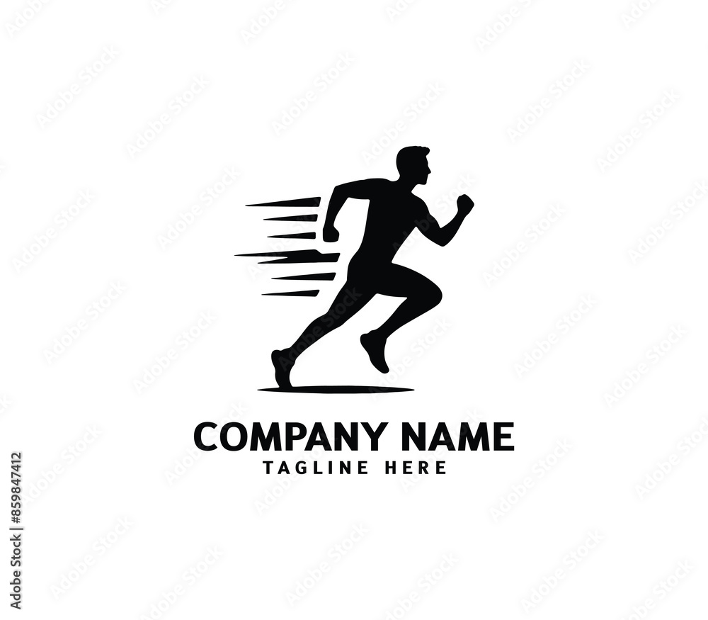 Running Man silhouette logo. Marathon logo black. Speed Running Concept. Running club sports vector Running Man silhouette logo. Marathon logo black. Speed Running Concept. Running club sports vector