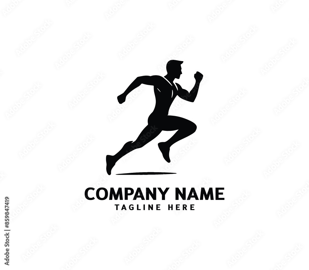 Running Man silhouette logo. Marathon logo black. Speed Running Concept. Running club sports vector Running Man silhouette logo. Marathon logo black. Speed Running Concept. Running club sports vector