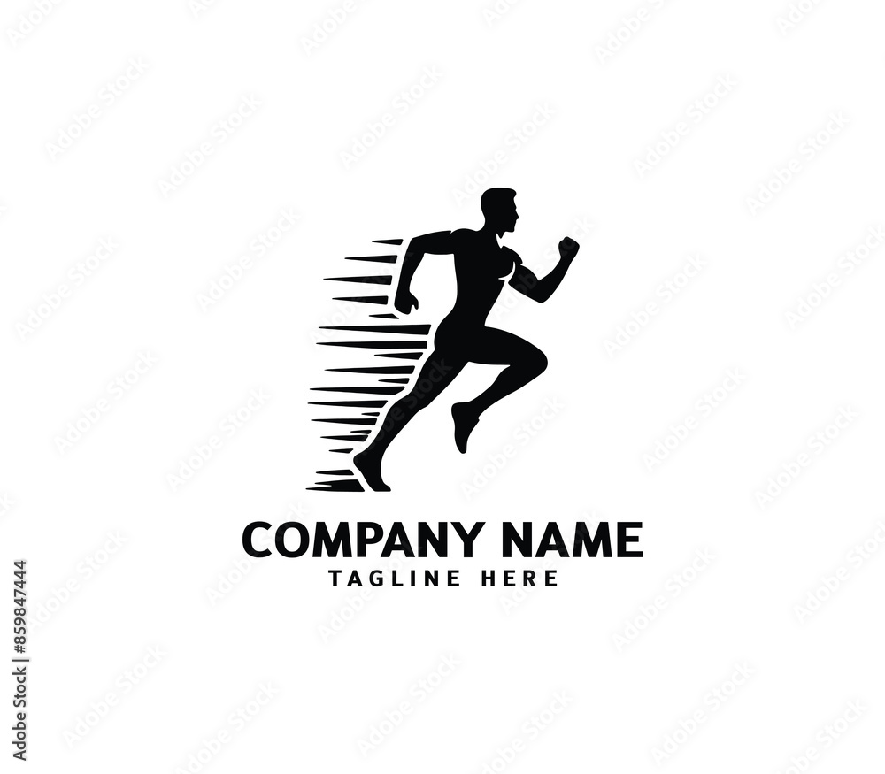 Running Man silhouette logo. Marathon logo black. Speed Running Concept. Running club sports vector Running Man silhouette logo. Marathon logo black. Speed Running Concept. Running club sports vector