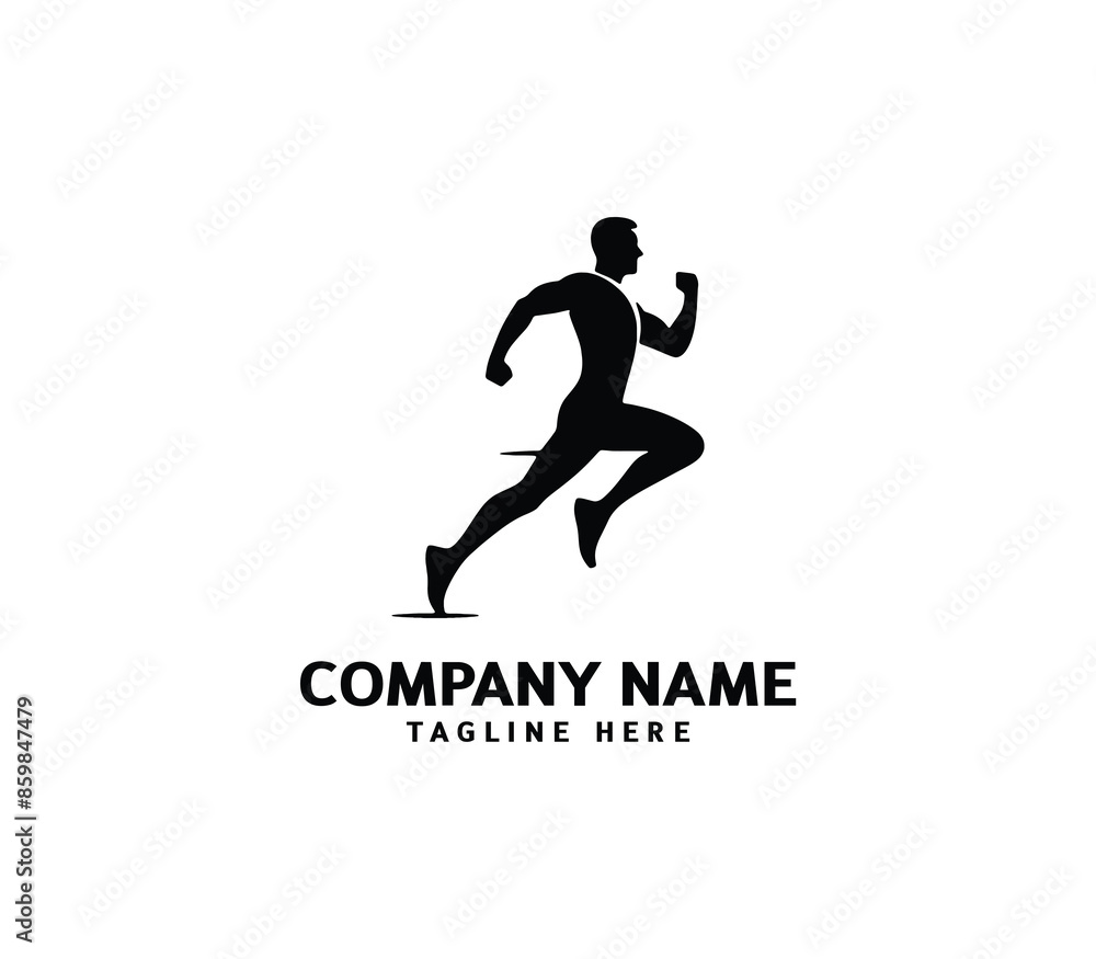 Running Man silhouette logo. Marathon logo black. Speed Running Concept. Running club sports vector Running Man silhouette logo. Marathon logo black. Speed Running Concept. Running club sports vector