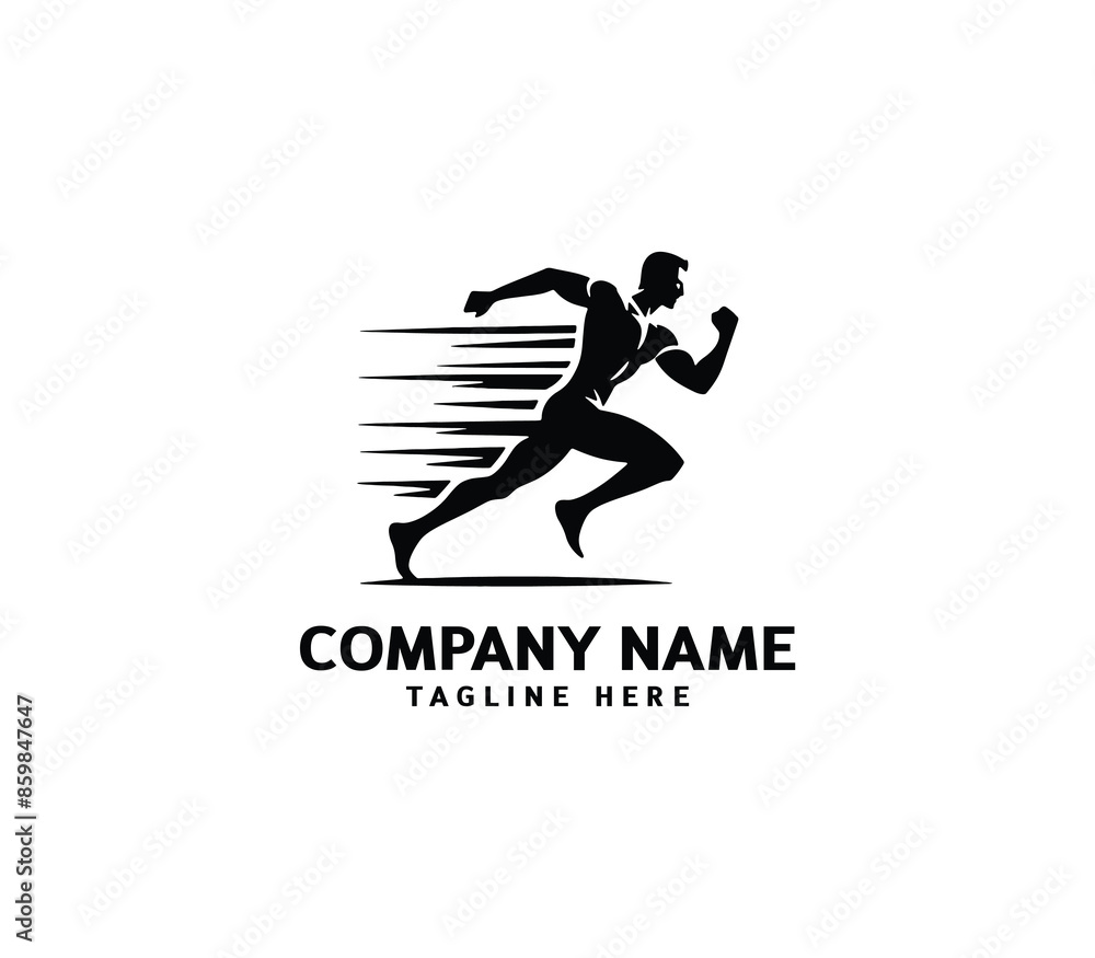 Running Man silhouette logo. Marathon logo black. Speed Running Concept. Running club sports vector Running Man silhouette logo. Marathon logo black. Speed Running Concept. Running club sports vector