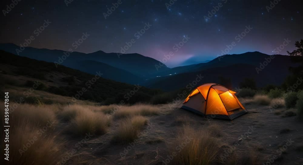 camping tent in the mountains under starry night sky camping tent in the mountains under starry night sky