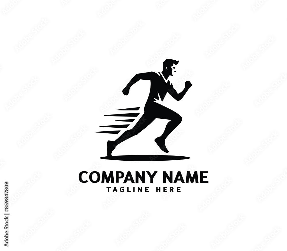 Running Man silhouette logo. Marathon logo black. Speed Running Concept. Running club sports vector Running Man silhouette logo. Marathon logo black. Speed Running Concept. Running club sports vector