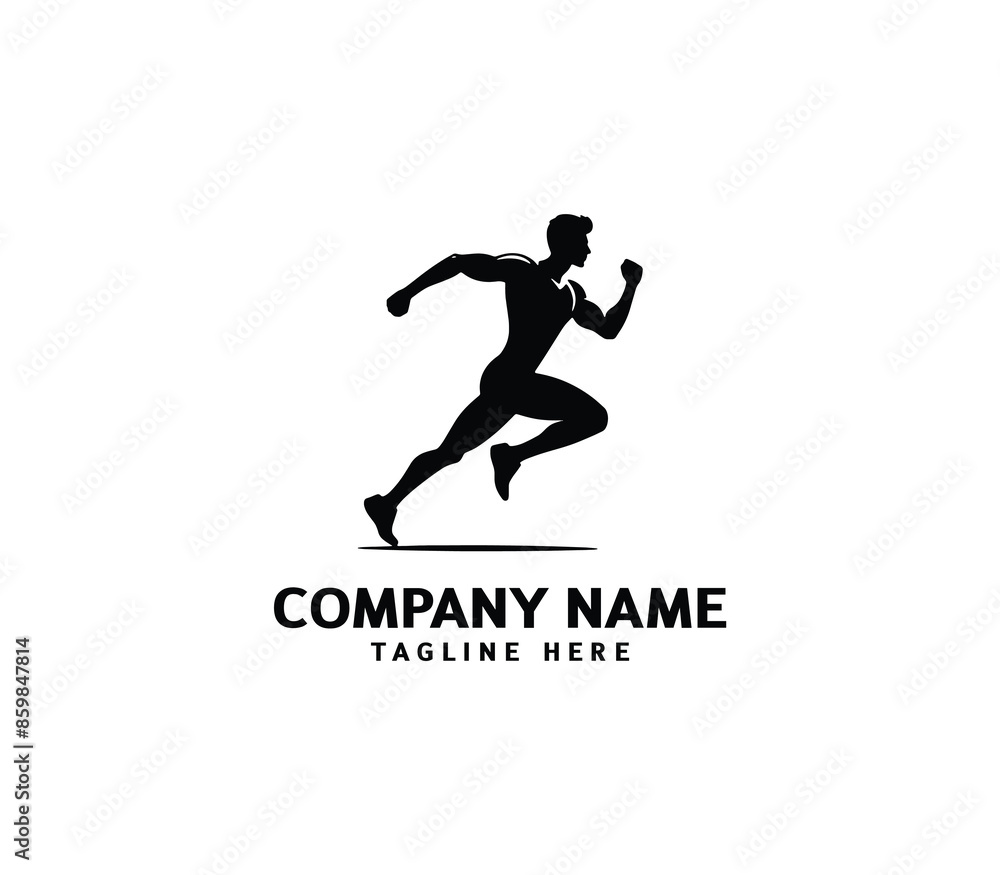 Naklejka premium Running Man silhouette logo. Marathon logo black. Speed Running Concept. Running club sports vector