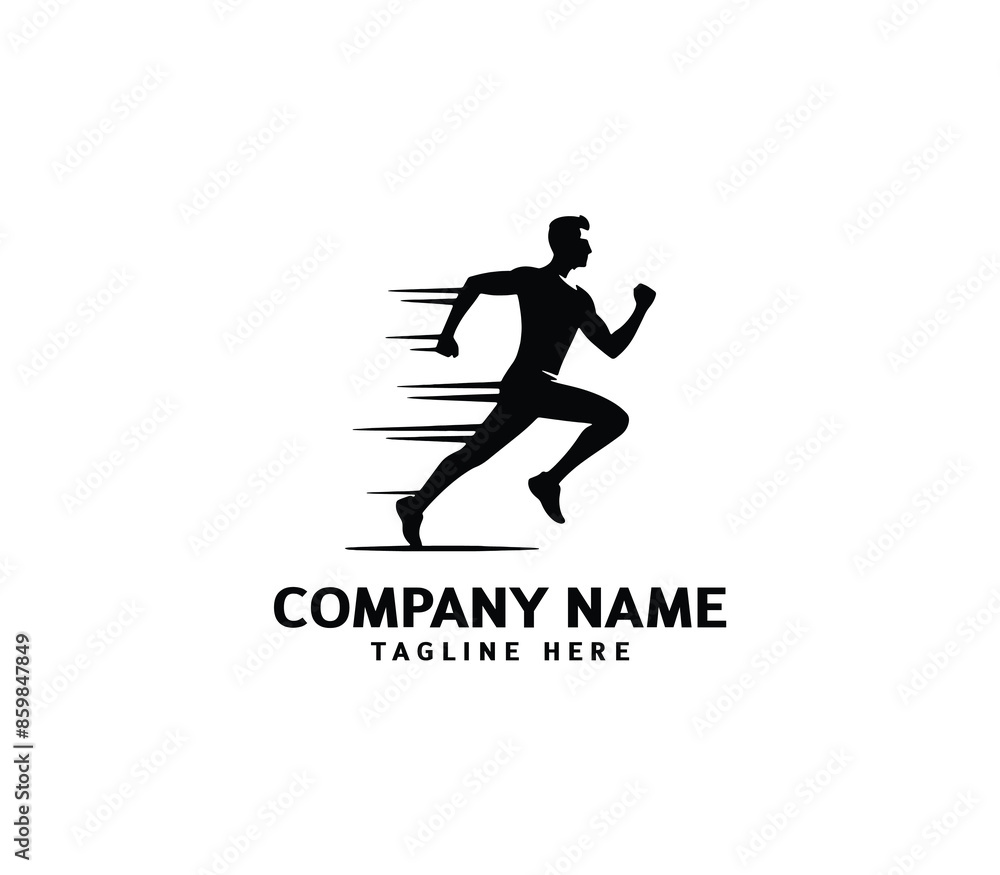 Running Man silhouette logo. Marathon logo black. Speed Running Concept. Running club sports vector Running Man silhouette logo. Marathon logo black. Speed Running Concept. Running club sports vector