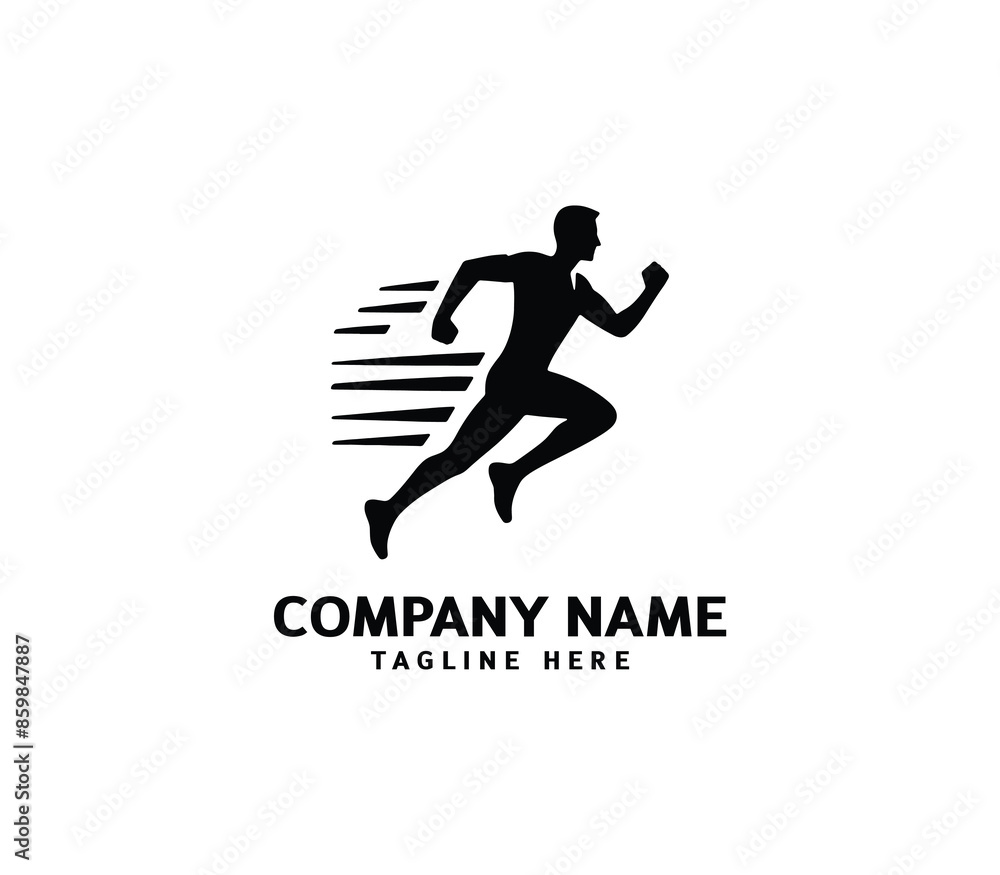 Running Man silhouette logo. Marathon logo black. Speed Running Concept. Running club sports vector Running Man silhouette logo. Marathon logo black. Speed Running Concept. Running club sports vector