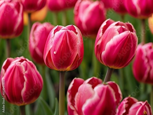 field of pink tulips