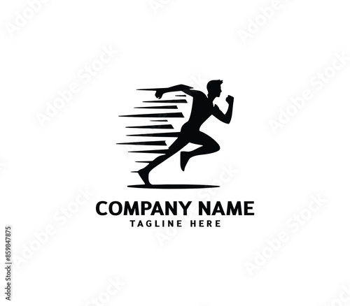 Running Man silhouette logo. Marathon logo black. Speed Running Concept. Running club sports vector