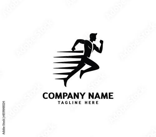 Running Man silhouette logo. Marathon logo black. Speed Running Concept. Running club sports vector