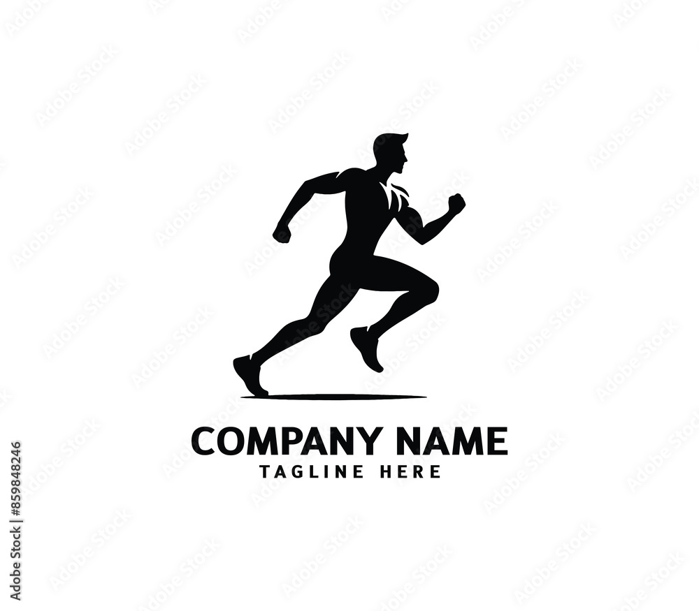 Running Man silhouette logo. Marathon logo black. Speed Running Concept. Running club sports vector Running Man silhouette logo. Marathon logo black. Speed Running Concept. Running club sports vector