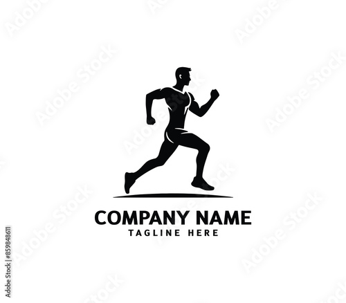 Running Man silhouette logo. Marathon logo black. Speed Running Concept. Running club sports vector