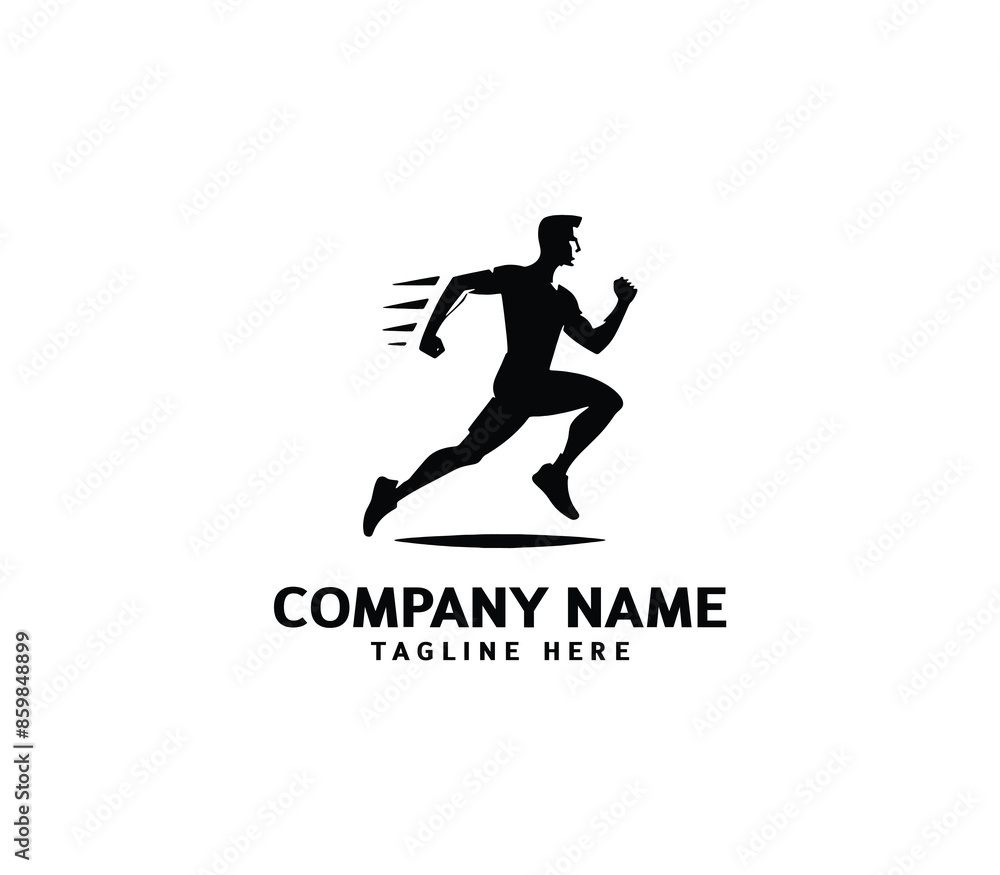 Naklejka premium Running Man silhouette logo. Marathon logo black. Speed Running Concept. Running club sports vector