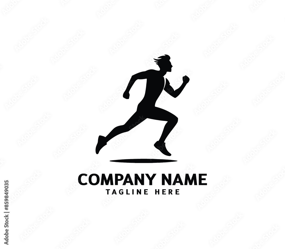 Naklejka premium Running Man silhouette logo. Marathon logo black. Speed Running Concept. Running club sports vector