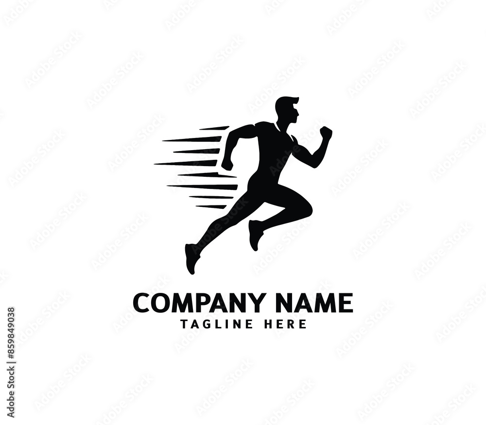 Running Man silhouette logo. Marathon logo black. Speed Running Concept. Running club sports vector Running Man silhouette logo. Marathon logo black. Speed Running Concept. Running club sports vector