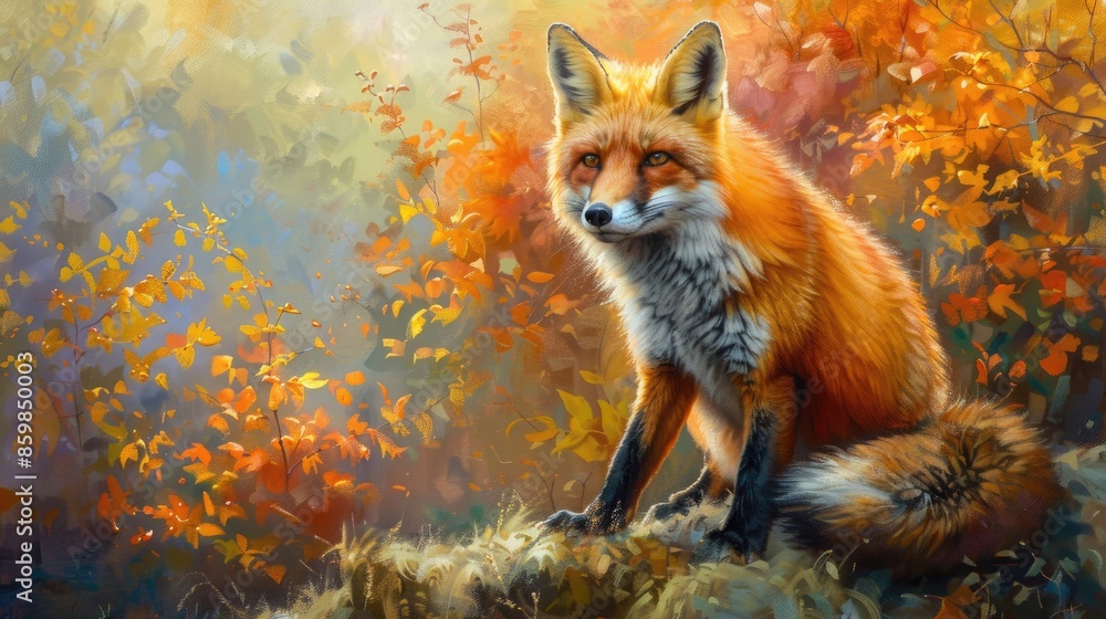 Fototapeta premium Majestic red fox in vibrant setting for conservation campaigns