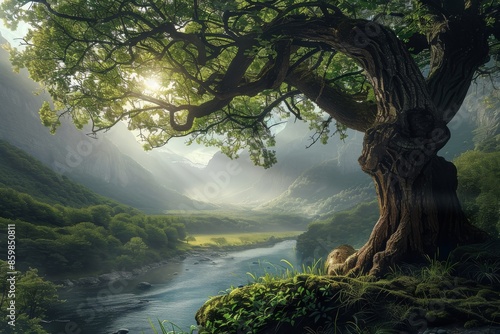 A Majestic Tree Overlooking a Serene Valley photo