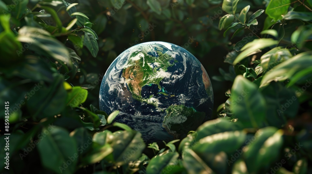 The earth encompassed by green foliage, illustrating the importance of environmental conservation. The earth encompassed by green foliage, illustrating the importance of environmental conservation.