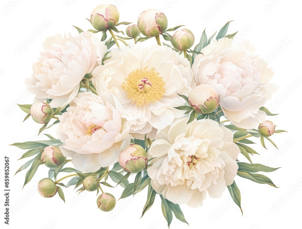 Delicate White Peonies in Full Bloom Amidst Green Foliage Elegant Floral Arrangement Delicate White Peonies in Full Bloom Amidst Green Foliage Elegant Floral Arrangement