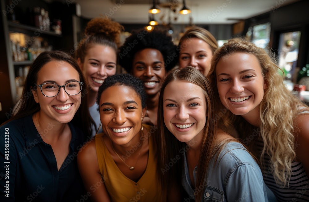 Diverse group of young professionals smiling and taking a selfie in an office setting, symbolizing employee community and team building.Labor Day, part-time, happy, hard-working, active Diverse group of young professionals smiling and taking a selfie in an office setting, symbolizing employee community and team building.Labor Day, part-time, happy, hard-working, active