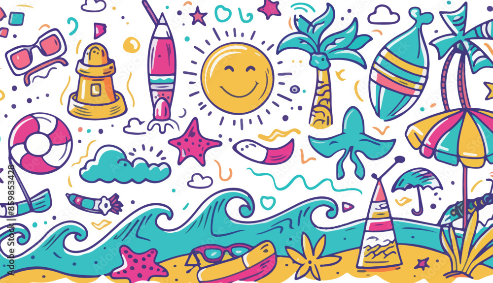 Obraz premium Bright Beach Day Doodles