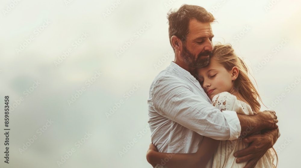 Obraz premium Father and daughter hug isolate on transparency