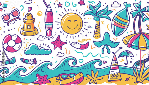 Bright Beach Day Doodles