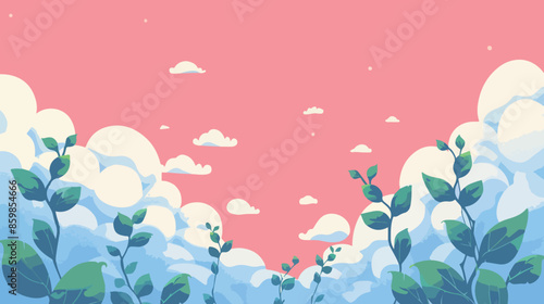 Pastel Sky with Leaves and Clouds