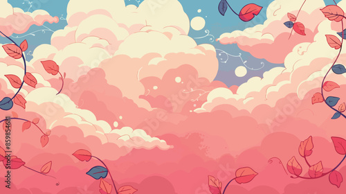 Pastel Sky with Leaves and Clouds