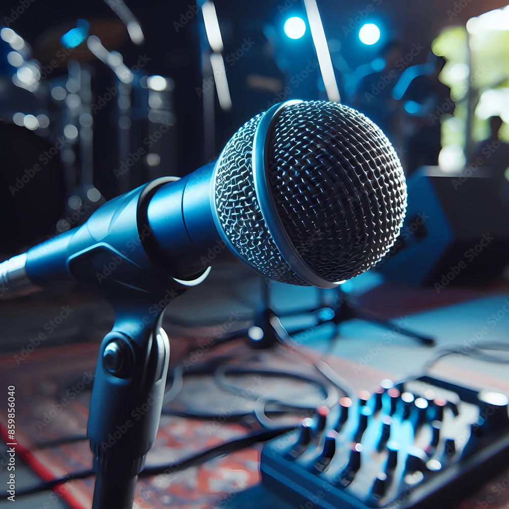 the microphone under the blue lights the microphone under the blue lights