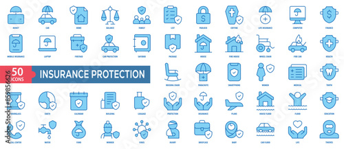 Insurance Protection Icon Collection Set. Easy To Use, Easy To Edit And Simple Line Vector Icons.