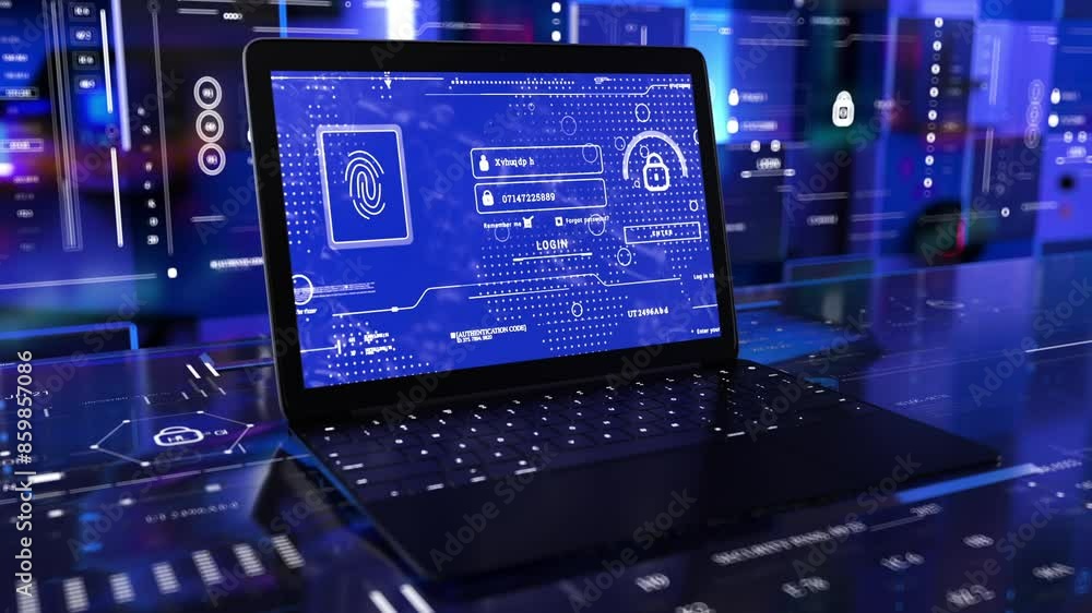 Laptop 3D Password access Login HUD Data Information internet Security cyber hackers attack 2D graphic animation Laptop 3D Password access Login HUD Data Information internet Security cyber hackers attack 2D graphic animation