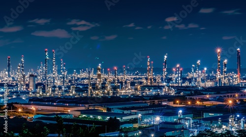 A night facility for refining oil and gas in the petrochemical industry.