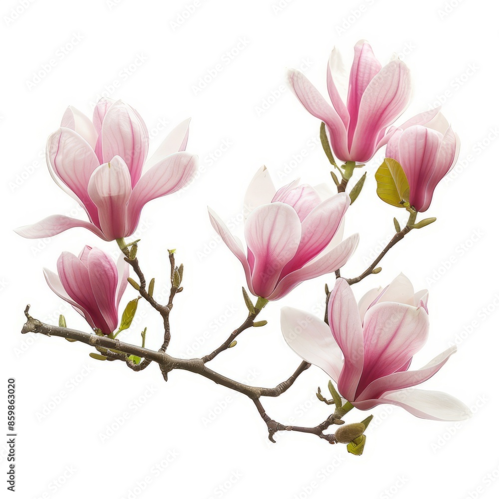 Obraz premium Branch With Pink Flowers on White Background