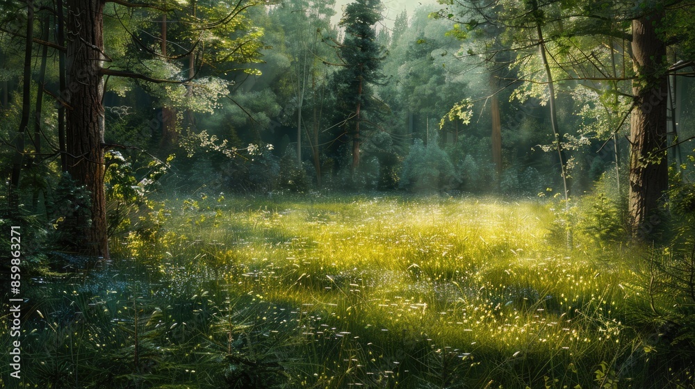 Fototapeta premium Forest and grassy meadow