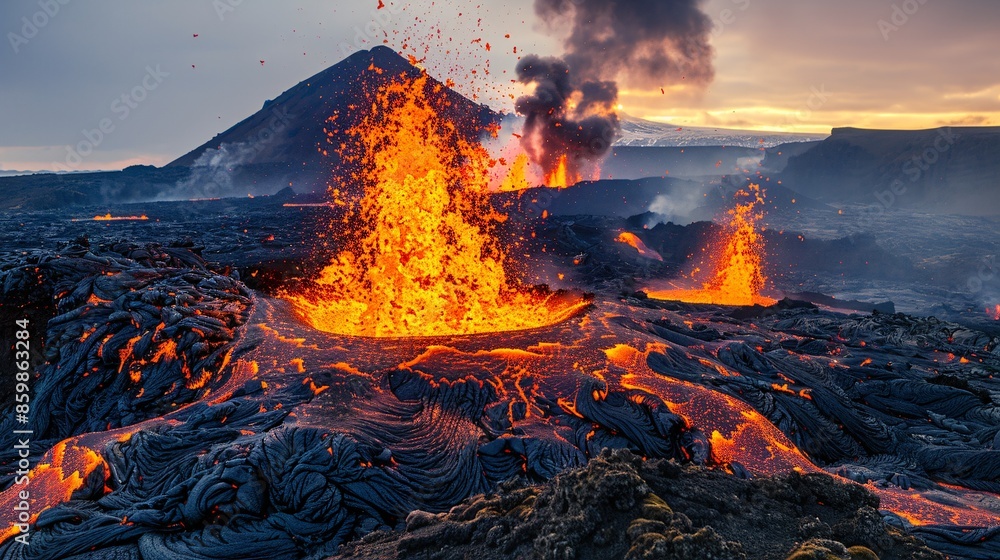 Force of Icelandic Volcanic Activity, outburst of the volcano in Iceland Force of Icelandic Volcanic Activity, outburst of the volcano in Iceland