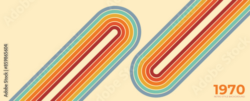 Abstract retro 70s background vector. Colorful vintage 1970 stylish wallpaper with lines, stripes, curve, circle shapes. Illustration design suitable for poster, banner, decorative, wall art